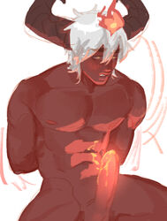 1boy abs arcana_series arcana_xerath arms_behind_back blush colored_cum cum cum_drip cum_dripping_from_penis cum_on_belly cum_on_body cum_on_penis cumming devil glowing_cum glowing_penis hands-free hands_behind_back horn horns league_of_legends male male_nipples male_only muscles muscular muscular_male nipples orange_cum pecs red_cum red_skin solo solo_male white_hair xerath yellow_eyes