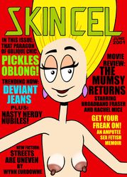 1girls 2001 blonde_hair breasts earrings english_text erect_nipples female female_only magazine magazine_cover milf nude open_mouth pickles_oblong pinup sagging_breasts solo the_oblongs toonytease