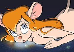 anthro arumajiro blue_eyes chip_'n_dale_rescue_rangers disney eyelashes female furry gadget_hackwrench large_breasts long_hair mouse nude orange_hair solo tail