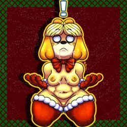 animal_crossing anthro bukkake christmas christmas_outfit cumshot furry isabelle_(animal_crossing) nintendo raunchyravenremix