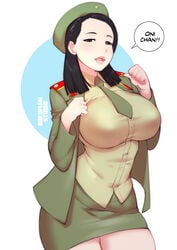 1girls asian asian_female bangs big_breasts bokuman breasts communist female female_only full_body kim_yo-jong korean korean_female military_hat military_uniform national_personification north_korea pinup politics real_person sister