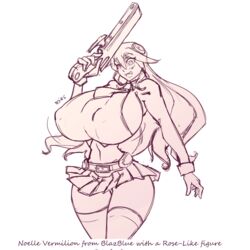 1girls 2021 blazblue breasts female female_only gun huge_breasts long_hair monochrome n647 nipple_bulge noel_vermillion request rose-ified sketch skirt solo surprised text thick_thighs thin_waist voluptuous wide_hips