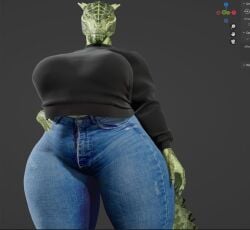 1girls 2022 3d 3d_(artwork) anthro argonian arms_at_sides bethesda_softworks big_breasts bottomwear breasts busty clawed_fingers claws clothed clothed_female clothes clothing coolmaster98 curvaceous curves curvy curvy_body curvy_female curvy_figure deeja denim eye_contact feet_out_of_frame female female_focus female_only fully_clothed grey_background hand_on_hip hip_grab hips horn horns jeans large_breasts legs legs_apart looking_at_viewer low_res lowres pants plain_background pose posing scales scalie shirt simple_background skyrim solo solo_female solo_focus spiked_tail standing sweater tail the_elder_scrolls thick_thighs thighs topwear voluptuous wide_hips