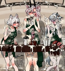 3futas animal_ears apron arknights bar_censor blush bukkake bulge censored click_(arknights) cum cum_everywhere cum_in_container cum_in_cup cum_on_floor cum_on_hair duplicate earthspirit_(arknights) embarrassed erection erection_under_clothes excessive_cum eyebrows_visible_through_hair futa_only futa_with_futa futanari goat_horns group group_sex heavyrain_(arknights) horns horse_ears horse_penis horse_tail horsecock huge_cock huge_testicles iced_latte_with_breast_milk ineffective_clothing large_testicles licking_lips long_hair looking_at_viewer meme mirin_chikuwa mouse_ears mouse_tail multiple_girls multiple_penises naked_apron penis penis_size_difference pigeon-toed short_hair spot_color standing tail testicles threesome