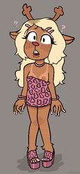 anthro bimbo breasts cervid clothing confusion deltarune female mammal nipples noelle_holiday reindeer scaboomba solo unaware undertale_(series) video_games wardrobe_malfunction