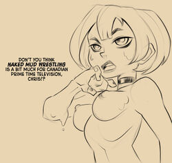 1girls breasts casual_exposure creux female female_only goth gwen_(tdi) human mud neckwear nipples text total_drama_island