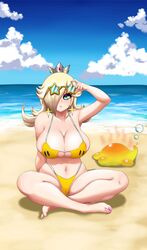 awesomeerix beach blonde_female eyewear_on_head luma luma_bikini mario_(series) princess_rosalina sunglasses_on_head super_mario_galaxy