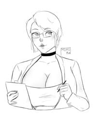 1girls balisk_oc big_breasts cleavage clipboard dani_(balisk) dani_(balisk)_(female) dani_(balisk)_(milf) doctor glasses miuminiku scientist solo solo_female solo_focus