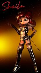 3d black_latex bondage_gear bondage_outfit boots cigarette eyes_half_open garter_straps gloves gradient_background green_eyes name_drop octoling octoling_girl pantyhose red_hair riding_crop sfm sheila_(wingfury) simple_background smiling smirk smoke source_filmmaker spiked_collar splatoon splatoon_2 wing_fury