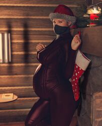 1girls 3d asian asian_female big_breasts blender breasts christmas erojin female female_only frost_(rainbow_six) large_breasts pregnant rainbow_six rainbow_six_siege santa_hat solo tagme