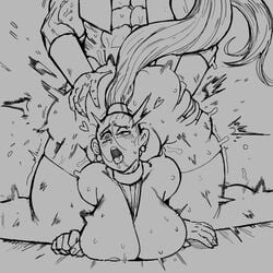 ass_grab big_ass big_breasts doggy_style dragon_ball dragon_ball_super embo gogeta long_hair monochrome tagme vados