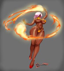 awesomeerix dark-skinned_female pink_hair pyrokinesis solo solo_female solo_focus