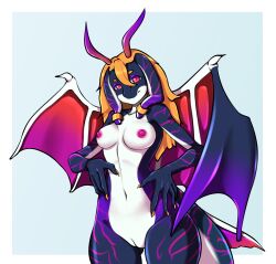 absurd_res anthro breasts cetacean delphinoid dragon female hi_res horn hybrid mammal marine nipples nude oceanic_dolphin orca pinup pose smile solo toothed_whale welive wings