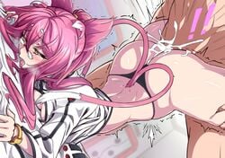 1boy 1girls animal_ears arc_system_works blazblue blush cat_ears cum cum_in_pussy cum_inside face_down_ass_up glasses kokonoe long_hair looking_pleasured pink_hair tongue_out top-down_bottom-up upside-down vaginal_penetration vermillion_dice