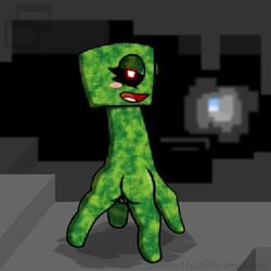 4_legs ass blush cave creeper female green_body liliy_(slushy) minecraft pussy red_eyes slushy smile solo tagme