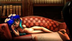 3d blue_hair breasts couch drawing french_girl_pose green_eyes looking_at_another movie_reference nipples nude octoling octoling_girl original_character original_characters posing sfm sketch_page source_filmmaker splatoon splatoon_2 wing_fury