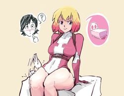 1boy 1girls ass blonde_hair cecil_(marvel) gwen_poole gwenpool gwenpool_(series) inviting lap_pillow marvel marvel_comics mrplow34 smile teasing thick_thighs wholesome