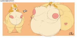 ambiguous_gender areola areolae ass big_ass bluebrush fat full_body full_body_inflation furry hyper hyper_ass hyper_belly hypnosis immobile massive_belly naked nekocrispy nipples nude overweight overweight_female pink_areola thick_thighs tongue_out transformation weight_gain