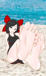 barefoot beach black_hair feet female foot_fetish indie_virtual_youtuber nail_polish pov_feet red_nails soles swimsuit toes virtual_youtuber wilharcore yadidoll_zaotome youtube youtube_hispanic