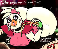 ass_bigger_than_head ass_focus big_ass bow earrings female female_only five_nights_at_freddy's five_nights_at_freddy's:_security_breach glamrock_chica_(fnaf) gokusenpai huge_ass hyper_ass laying_on_stomach makeup pizza pizza_box pursed_lips robot robot_girl sideass tagme text thick_ass thick_thighs