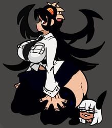 2girls ass big_ass big_breasts black_hair breasts chubby dat_ass dullahan female female_focus female_only filia_(skullgirls) huge_ass large_ass lemonadepikachu long_hair looking_back looking_down looking_up multiple_girls nadia_fortune samson_(skullgirls) short_hair skullgirls tagme thick_thighs thighhighs thighs white_hair