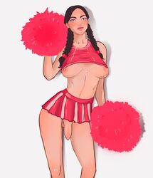 1futa areolae big_breasts breasts cheerleader cheerleader_uniform clothed clothing flaccid foreskin futa_only futanari hacartcomm human light-skinned_futanari light_skin nipples partially_clothed penis skirt solo standing tagme underboob upskirt