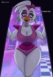 1girls big_breasts doorway english english_text eyelashes female female_focus female_only five_nights_at_freddy's five_nights_at_freddy's:_security_breach glamrock_chica_(fnaf) heart-shaped_pupils legs_together looking_at_viewer robot robot_girl rocner sfw solo speech_bubble standing_in_doorway taller_girl