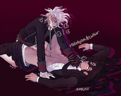 2boys black_hair clothed clothed_sex danganronpa danganronpa_ultra_despair_girls gay izuru_kamukura long_hair_male male male/male male_focus male_only male_penetrated male_penetrating missionary_position nagito_komaeda r18dinkyism servant_(danganronpa) straight_hair uninterested white_hair yaoi