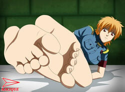 barefoot bed feet feet_together female foot_fetish foot_focus hellsing kacique orange_hair red_eyes seras_victoria short_hair soles solo_female toes