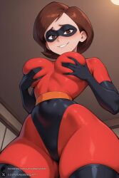 1female 1girl 1girls 2026 ai_generated artist_name big_ass big_breasts black_gloves blush bodysuit breasts brown_eyes brown_hair cameltoe covered_navel curvy domino_mask elastigirl elbow_gloves from_below gloves grabbing_own_breast helen_parr hi_res high_quality high_resolution highres huge_ass huge_breasts large_breasts latex latex_gloves looking_at_viewer mask patreon patreon_username red_bodysuit short_hair skin_tight smile solo superhero the_incredibles the_incredibles_2 thick_thighs thighhighs thighs unjobdespiert watermark