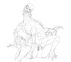 boner gore look_outside male/female monster monster_girl multiple_arms muscle muscles pussy pussy_lips sam_(look_outside) skeleton spine_(look_outside) vaginal vaginal_penetration vaginal_sex