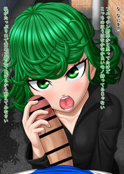 censored drillmole eye_contact first_person_view fringe green_eyes green_hair medium_hair one-punch_man oral penis pov seductive_mouth tatsumaki