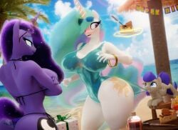3d 3d_(artwork) anthro beach blush friendship_is_magic furry hooves-art hooves-art_(oc) my_little_pony oc princess_celestia_(mlp) princess_luna_(mlp) swimsuit