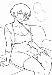 ai_edit dress dross erection_under_clothes futanari large_breasts large_penis looking_at_viewer milf penis_peek talking_to_viewer uncircumcised