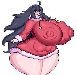 1girls ahoge alternate_breast_size big_breasts black_eyes black_hair blush breasts clothed clothed_female erect_nipples erect_nipples_under_clothes eyebrows_visible_through_hair eyelashes female female_only gigantic_breasts hairband hand_on_breast hex_maniac huge_breasts human human_only long_hair looking_at_viewer nintendo nipple_bulge open_mouth pokemon pokemon_xy sath15 smile solo solo_female standing sweater thick_thighs very_long_hair voluptuous wide_hips