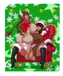 1futa 1girls 2017 5_fingers abstract_background animal_humanoid areola areolae armchair balls big_breasts big_penis black_boots black_clothing black_collar black_footwear black_hair bodily_fluids boots border bovid bovid_humanoid bovine bovine_humanoid breasts brown_hair cattle_humanoid chair christmas christmas_clothing christmas_headwear christmas_sweater christmas_topwear clothed clothing collar costume cow_ears cow_girl cum cum_in_pussy cum_inside duo ejaculation erection excessive_cum female fingers footwear from_front_position fur furniture futa_on_female futanari genital_fluids genitals green_eyes hair hand_on_butt hand_on_own_butt hat headgear headwear hi_res holidays horn horned_humanoid horns huge_breasts huge_cock humanoid humanoid_penis intersex intersex/female jennifer_(chris94) light_body light_skin mammal mammal_humanoid mastery_position mirukwi mostly_nude nipples nude on_lap open_mouth penis rania_(sabata101) santa_costume santa_hat sex sitting_on_lap sweater tail_tuft thick_thighs topwear tuft unguligrade_legs vein veiny_penis white_border white_horn