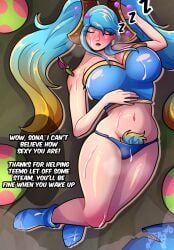 big_breasts blue_hair breasts breasts_bigger_than_head breath cum cum_on_body league_of_legends league_of_legends:_wild_rift naufragowo panties pubic_hair riot_games semen_on_body sleeping sleepy socks sona_(league_of_legends) sona_buvelle teemo unaware yordle