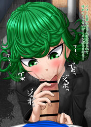 censored drillmole eye_contact fellatio first_person_view fringe green_eyes green_hair medium_hair one-punch_man oral oral_penetration oral_sex penis pov seductive_mouth tatsumaki