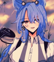 blue_hair breasts kantai_collection looking_at_viewer smile