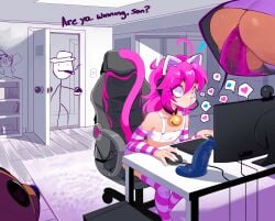 1boy 2d 2d_(artwork) anal anal_insertion anal_penetration animal_ears are_ya_winning_son are_ya_winning_son? arm_warmers ass ass_focus backsack balls ballsack blush blushing butt butt_focus cat_ears cat_tail choker computer computer_keyboard computer_monitor computer_mouse crossdressing crossdressing_(mtf) crossdressing_male dildo dildo_in_ass femboy gaming gaming_chair gaming_while_penetrated girly headset heart meme original original_character pink_hair room shnider shocked shocked_expression tagme testicles thighhighs thighs trap twink wig