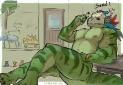 anthro bara barazoku lihzahrd lizard male male_only muscles muscular nude scalie skull skull_mask solo solo_male tansuooooo terraria witch_doctor_(terraria)
