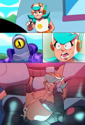 big_breasts blue_hair brawl_stars cumming_inside cumming_while_penetrating open_legs orgy rico_(brawl_stars) robot robot_dick sevonteroo submissive_female wendy_(brawl_stars)