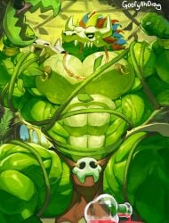 anthro balls bara barazoku bulge flaccid goofyahdragons lihzahrd lizard loincloth male male_only muscles muscular penis scalie skull skull_mask solo solo_male terraria witch_doctor_(terraria)