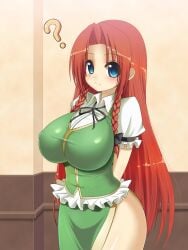 1girls blue_eyes blue_eyes_female breasts clothing eyebrows_visible_through_hair female female_human female_only gigantic_breasts hong_meiling human light-skinned_female light_skin shuz_(dodidu) solo touhou