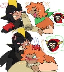 2boys angry angry_expression angry_face black_hair blowjob chubby chubby_male commander_peepers cum cum_on_face emo emo_boy erection gay gay_sex gijinka green_eyes laughing laughing_at_another lord_hater one_eye_closed orange_hair scar_across_eye skull_mask sunnypawsy threesome wander_(wander_over_yonder) wander_over_yonder