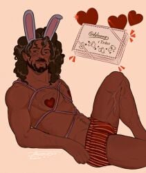 beard body_hair brunette brunette_hair bunny bunny_ears facial facial_hair greek_mythology harness holidays kink kinky mature mature_male modern_au mustache odysseus odysseus_(mythology) tan_skin the_epic_cycle ticket trojan_war underwear valentine's_day