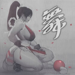 1girls 2024 2d absurd_res arm_guards bare_back bare_shoulders big_breasts black_and_white black_hair breasts color crossover eyes_closed falling_petals fan fatal_fury feet folding_fan footwear hair_ornament hand_fan hand_on_thigh hi_res ickpot japanese japanese_female japanese_text king_of_fighters mai_shiranui milkers monochrome motoyui ninja pelvic_curtain petals ponytail revealing_clothes rope rope_harness side_view sideboob sidelocks solo squatting street_fighter street_fighter_6 tail thick_thighs thighs traditional_drawing_(artwork) tunic