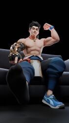 asian black_hair black_socks dominant domination feet foot_fetish gay muscular overwatch overwatch_2 smelly sneakers sock_fetish socks wuyang young