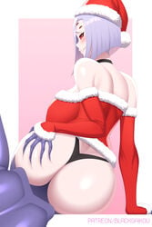 1girls alternate_costume alternate_version_available arachnid arm_support ass ass_grab back bare_shoulders big_ass big_breasts black_choker black_thong blacksaikou breasts choker christmas christmas_outfit clenched_teeth curvy digital_media_(artwork) eyelashes female female_only fingerless_gloves gloves grin hair hat headwear hi_res highres large_breasts light-skinned_female light_skin long_gloves looking_back monster_girl monster_musume_no_iru_nichijou multi_eye open_mouth open_smile pink_background purple_hair rachnera_arachnera red_eyes red_gloves red_sclera santa_hat shoulder_length_hair simple_background sitting sleeveless sleeveless_shirt solo spider spider_girl teeth thong url watermark wide_hips