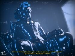absurd_res anthro asphyxiation bdsm blindfold bondage bound breath_play canid canine chair clothing furniture hi_res hybrid latex latex_clothing latex_skinsuit male mammal muffled_speech padded_room rebreather_bag skinsuit solo submissive submissive_male tavvy_tav tight_clothing